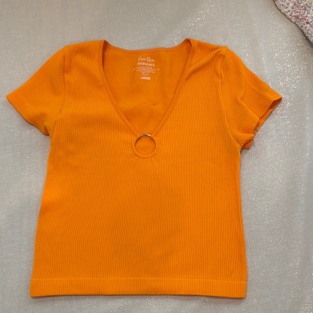 Essentials Orange Ribbed Short Sleeve Tee